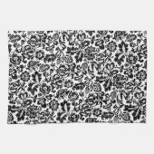 William Morris Floral Damask, Schwarz auf Weiß Geschirrtuch (Horizontal)