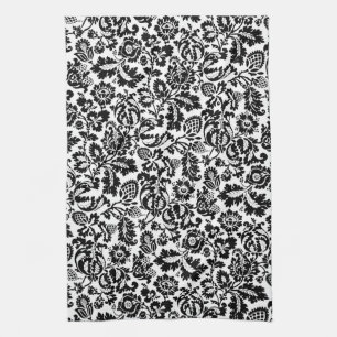 William Morris Floral Damask, Schwarz auf Weiß Geschirrtuch
