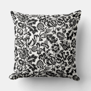 William Morris Floral Damask, Schwarz auf Weiß Kissen