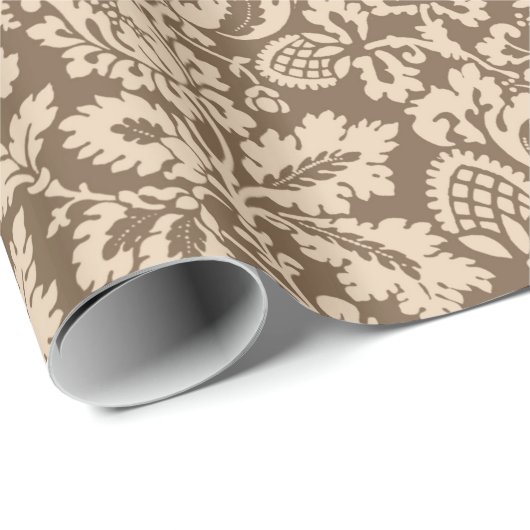 William Morris Floral Damask, Taupe Tan und Beige Geschenkpapier (Rolleneckpunkt)