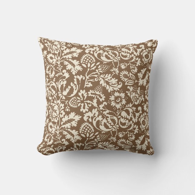 William Morris Floral Damask, Taupe Tan und Beige Kissen (Vorderseite)