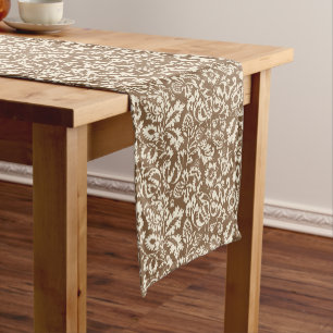 William Morris Floral Damask, Taupe Tan und Beige Kurzer Tischläufer