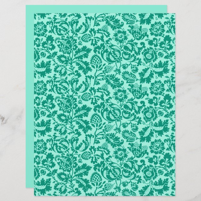 William Morris Floral Damask, Türkis und Aqua (Vorne/Hinten)
