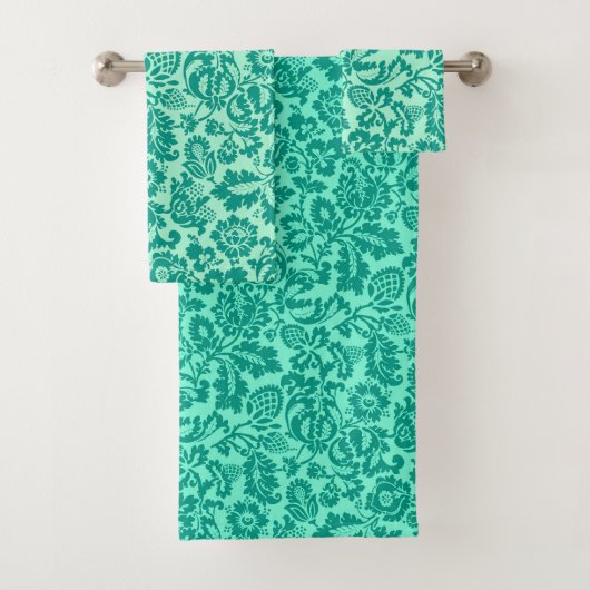 William Morris Floral Damask, Türkis und Aqua Badhandtuch Set (Insitu)