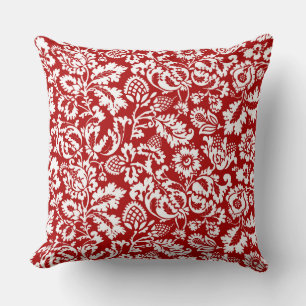 William Morris Floral Damask, White und Deep Red Kissen