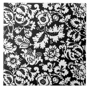 William Morris Floral Damast, Schwarz und Weiß Fliese