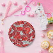 William Morris Floral, Deep Red und Gray / Grau Pappteller (Party)
