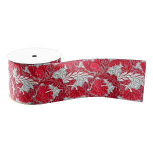 William Morris Floral, Deep Red und Silver Grau Ripsband