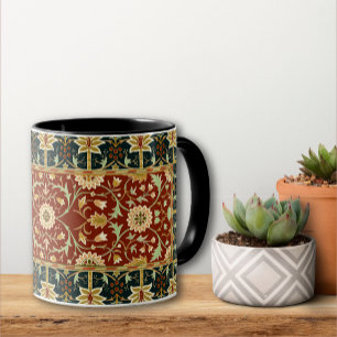 William Morris Floral Design Red Gold und Blue Tasse