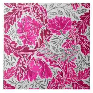 William Morris Floral, Fuchsia Pink & Gray / Grau Fliese