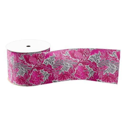 William Morris Floral, Fuchsia Pink & Silver Grau Ripsband (Spule)