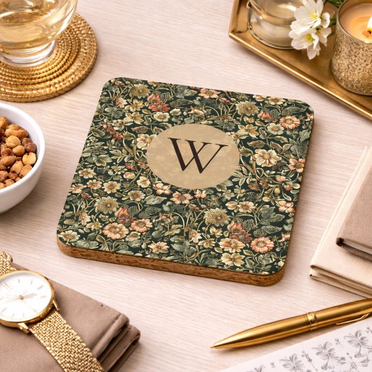 William Morris Floral Monogramm Getränkeuntersetzer