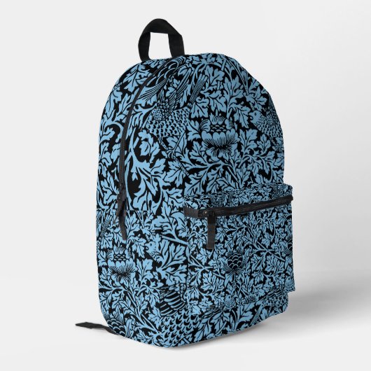 William Morris Floral Pattern Bird Anenome Bedruckter Rucksack (Rückseitige Ecke links)