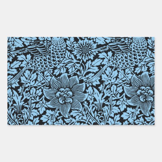 William Morris Floral Pattern Bird Anenome Rechteckiger Aufkleber (Vorderseite)