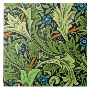 William Morris Floral Pattern Blau Gelb Grün Fliese
