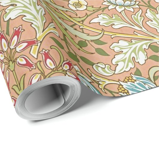 William Morris Floral Pattern Blume Pink Blue Geschenkpapier (Rolleneckpunkt)
