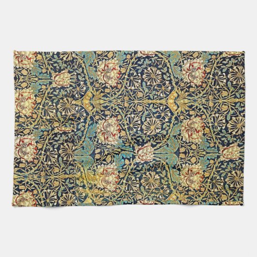 William Morris Floral Pattern Gold Turquoise Red Geschirrtuch (Horizontal)