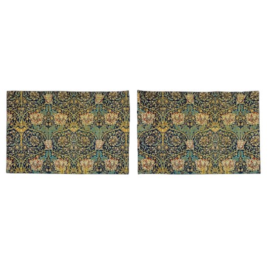 William Morris Floral Pattern Gold Turquoise Red Kissenbezug (Rückseite-Set)