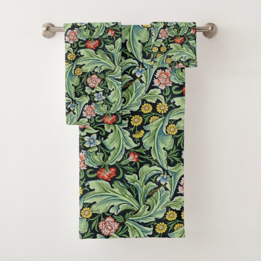 William Morris Floral Pattern Pink Green Carnation Badhandtuch Set (Insitu)