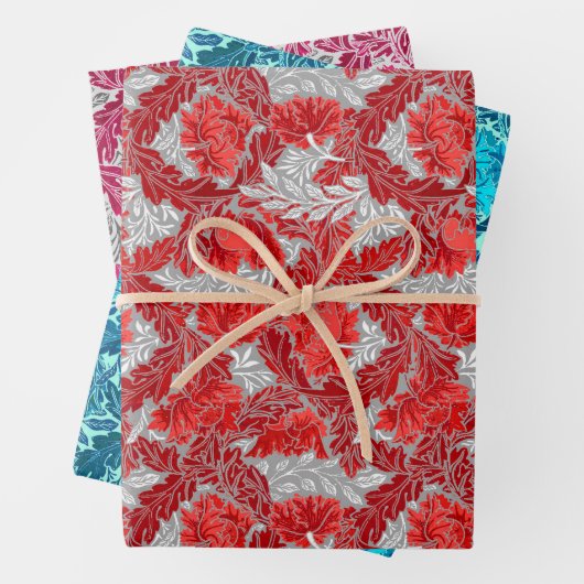 William Morris Floral, Rot, Türkis und Fuchsia Geschenkpapier Set (Beispiel)