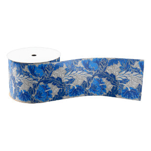 William Morris Floral, Sapphire Blue und Grau Ripsband