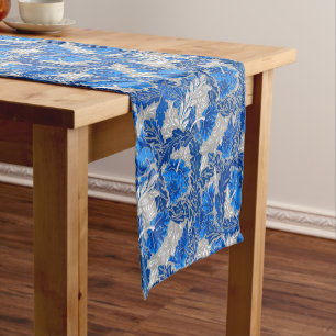 William Morris Floral, Sapphire Blue und Gray Kurzer Tischläufer