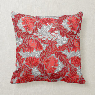 William Morris Floral, Tiefrot und Grau Kissen