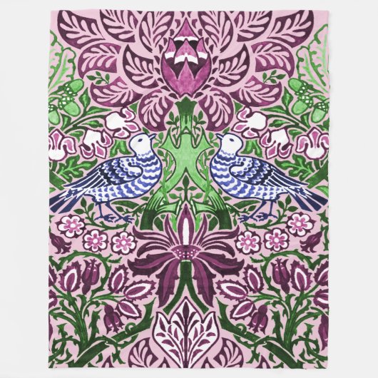 William Morris Folk Art Birds Blume Acorns Fleecedecke (Vorderseite)