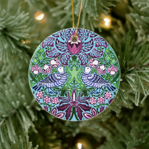 William Morris Folk Art Birds Blume Acorns Keramik Ornament