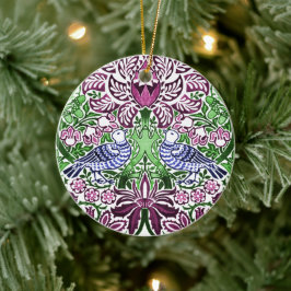 William Morris Folk Art Birds Blume Acorns Keramik Ornament