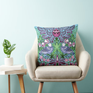 William Morris Folk Art Birds Blume Acorns Kissen