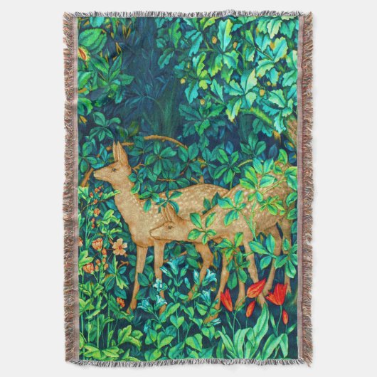 William Morris Forest Deer Tapestry Decke (Vorderseite Vertikal)