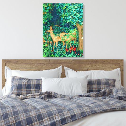 William Morris Forest Deer Tapestry Leinwand (Insitu (Schlafzimmer))
