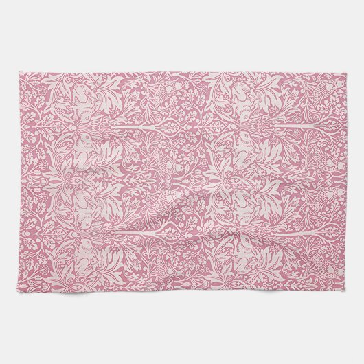 William Morris Forest Rabbit Bird Foliage Pink Geschirrtuch (Horizontal)