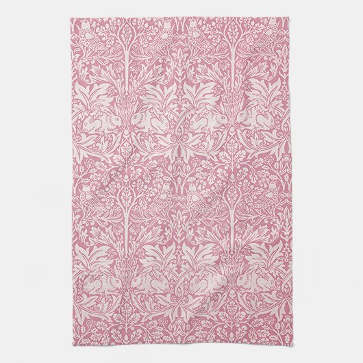 William Morris Forest Rabbit Bird Foliage Pink Geschirrtuch (Vertikal)