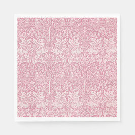 William Morris Forest Rabbit Bird Foliage Pink Serviette