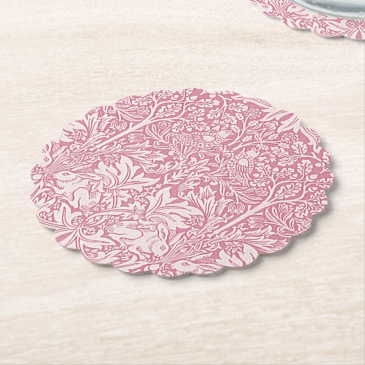 William Morris Forest Rabbit Bird Foliage Pink Untersetzer (angewinkelt)