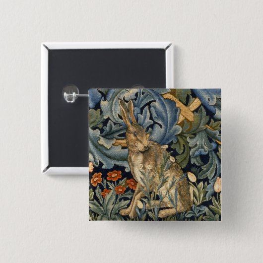 William Morris Forest Rabbit Floral Art Nouveau Button (Vorne & Hinten)