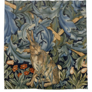 William Morris Forest Rabbit Floral Art Nouveau Duschvorhang