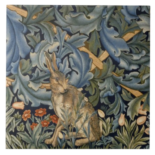 William Morris Forest Rabbit Floral Art Nouveau Fliese (Vorderseite)