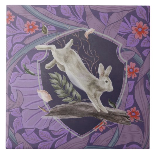 William Morris Forest Rabbit Floral Art Nouveau Fliese (Vorderseite)