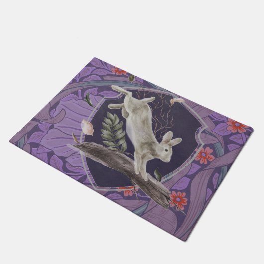 William Morris Forest Rabbit Floral Art Nouveau Fußmatte (Schrägansicht)