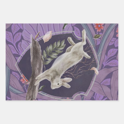 William Morris Forest Rabbit Floral Art Nouveau Geschenkpapier Set (Vorderseite 3)