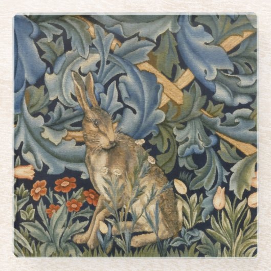 William Morris Forest Rabbit Floral Art Nouveau Glasuntersetzer (Vorderseite)