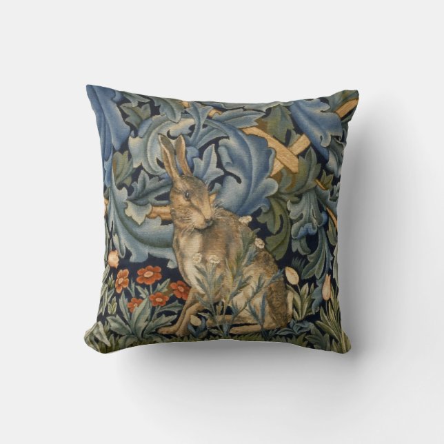 William Morris Forest Rabbit Floral Art Nouveau Kissen (Vorderseite)
