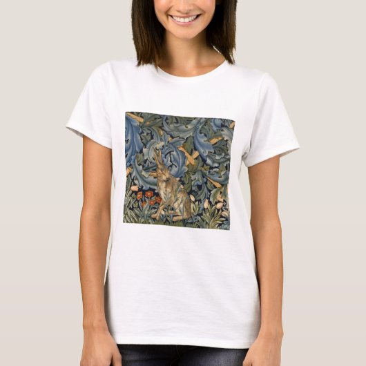 William Morris Forest Rabbit Floral Art Nouveau T-Shirt (Vorderseite)