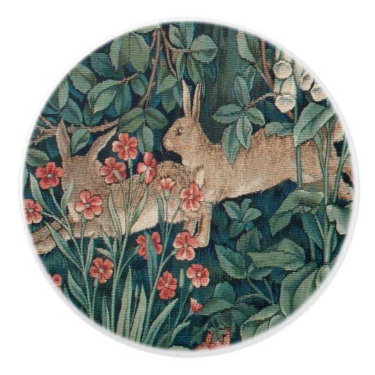 William Morris Forest Rabbit Floral Tapestry Keramikknauf (Vorderseite)