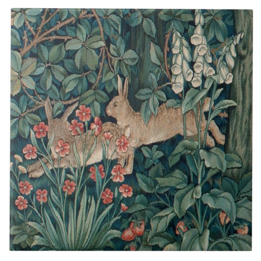 William Morris Forest Rabbits Floral Fliese (Vorderseite)