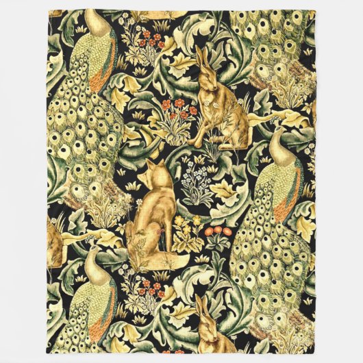 William Morris Forest Tapestry Fox Hare Peacock Fleecedecke (Vorderseite)