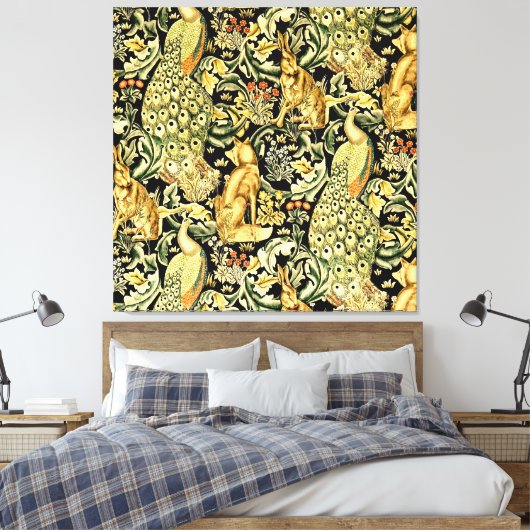 William Morris Forest Tapestry Fox Hare Peacock Leinwanddruck (Insitu (Schlafzimmer))